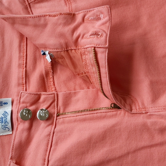 Royalty Double Button Ankle Cropped Pants 8 Orange Peach - Picture 12 of 16